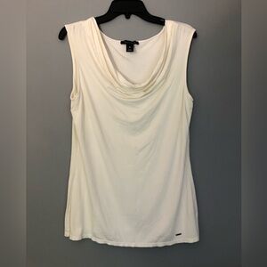 White House Black Market Medium Sleeveless Draped Neckline Creamy Ivory  Shirt